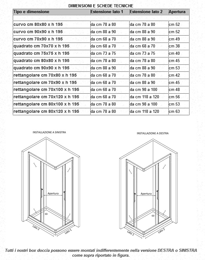 BOX DOCCIA CABINA ANGOLARE CRISTALLO 6 MM RETTANGOLARE CURVO 70 75 80 90  100 120