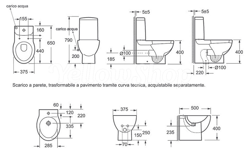 Spazio Tra Bidet E Wc.Sanitari A Terra Filo Muro Con Cassetta Vaso Monoblocco Coprivaso Bidet Bagno Wc Ebay