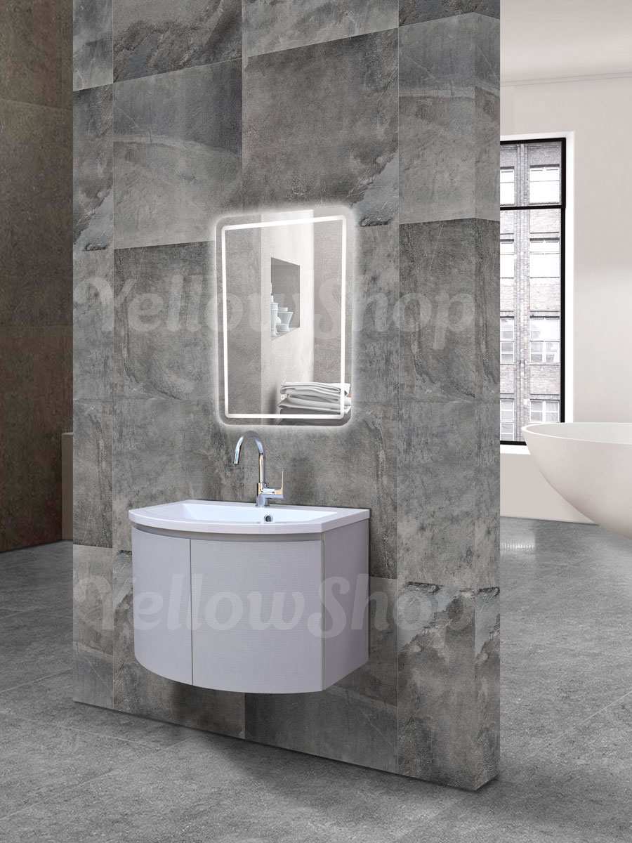 Mobile Bagno Sospeso Curvo 80 Cm.Mobile Bagno Curvo Sospeso Con Lavabo E Specchio Led Moderno Cm 70 Grigio Chiaro Ebay