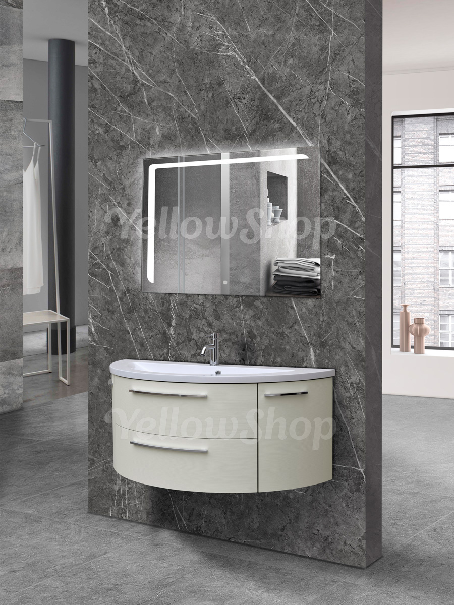 Bagno Accessori E Mobili Venezia.Mobile Bagno Curvo Sospeso Con Lavabo E Specchio Led Moderno Cm 120 Avorio Poker Ebay