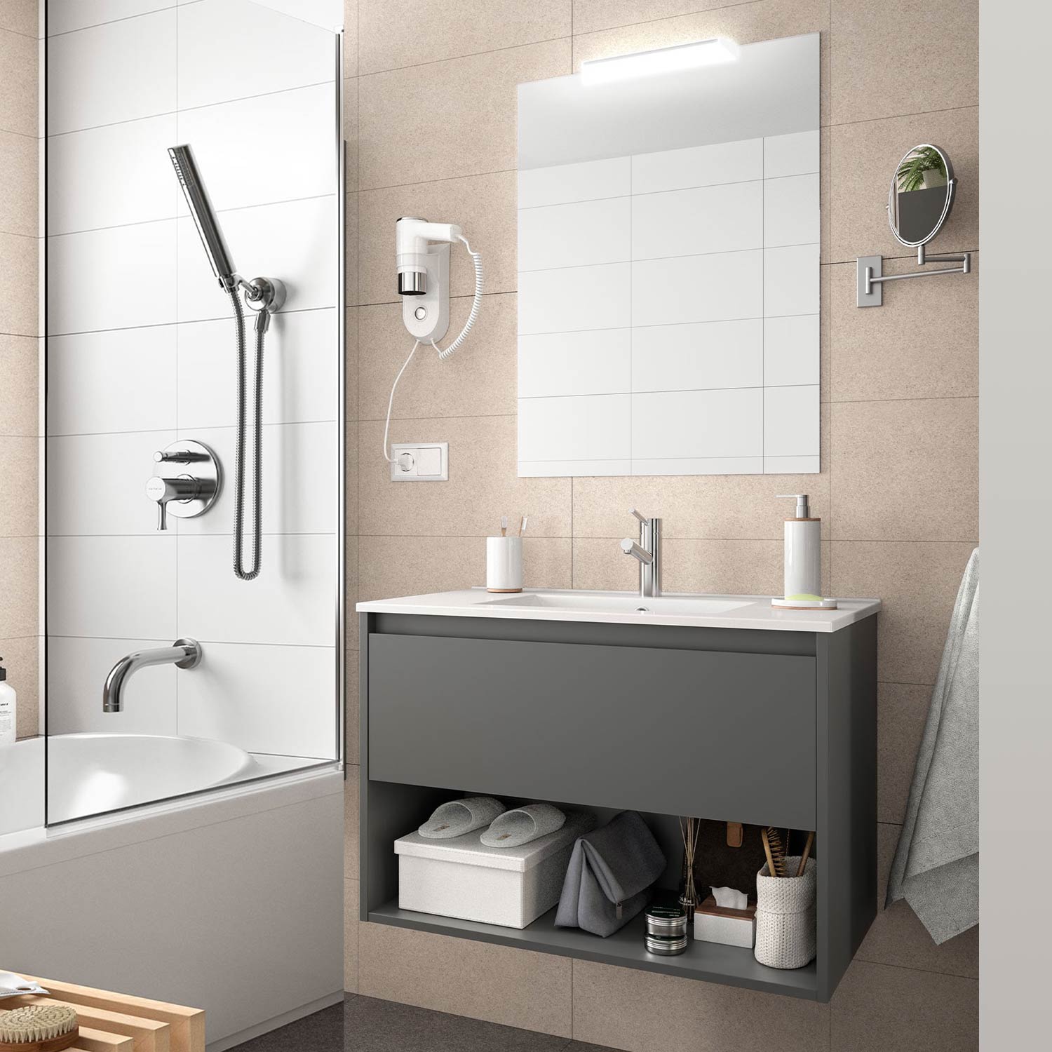 Mobile Bagno Sospeso con 2 Lavabi e Cassetti - Rovere Eternity - L.120