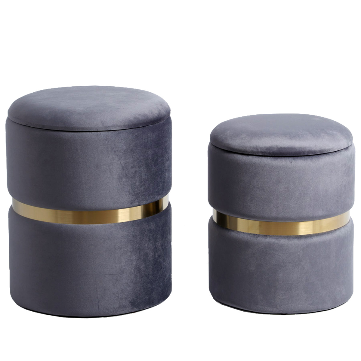 SET COPPIA 2 POUF CONTENITORE IN LEGNO E VELLUTO IMBOTTITO CASA SALOTTO  MELIS