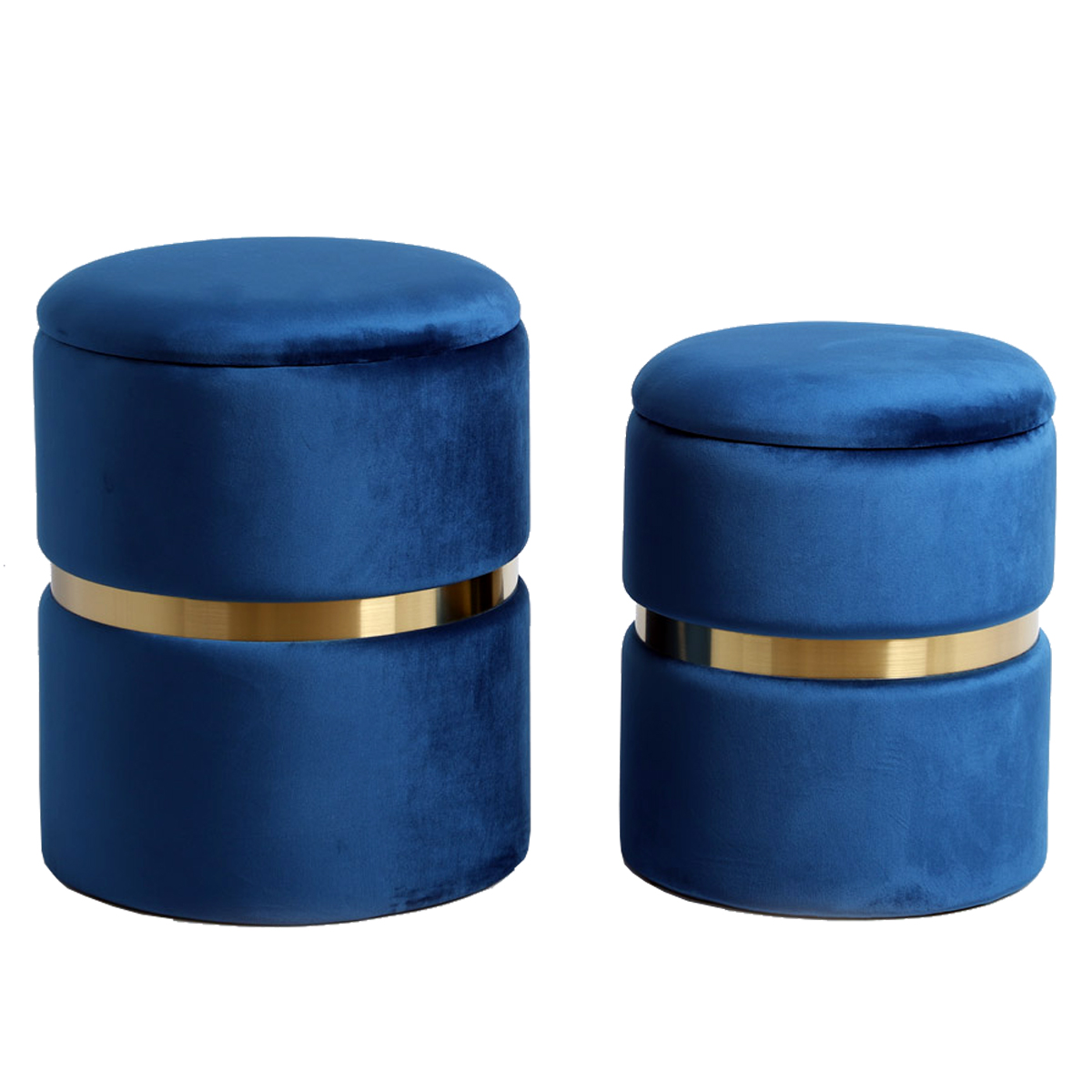 Set 2 Pouf contenitore in velluto Grigio dark anello Gold MELIS